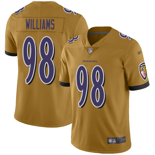 Baltimore Ravens Limited Gold Men Brandon Williams Jersey NFL Football #98 Inverted Legend->ncaa teams->NCAA Jersey